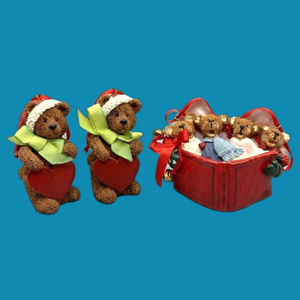 Vintage Kurt Andler Wooden Bear Christmas Tree Ornaments Lot of Three